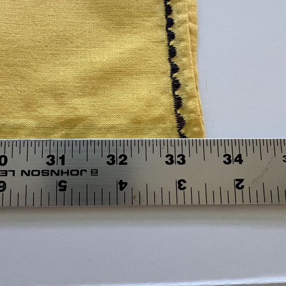 VINTAGE LINEN CROSS STITCH CARD TEA TABLE CLOTH w/4 napkins Mustard/Gold - Picture 5 of 9